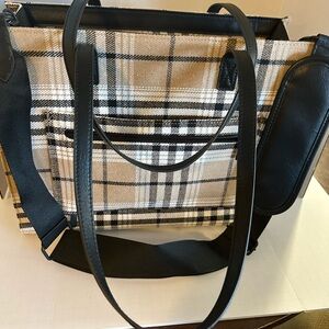 BEIS Black and Tan Plaid Tote Bag